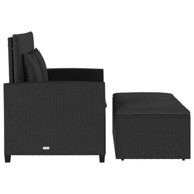 Garden Sofa with Cushions 2-Seater Black Poly Rattan