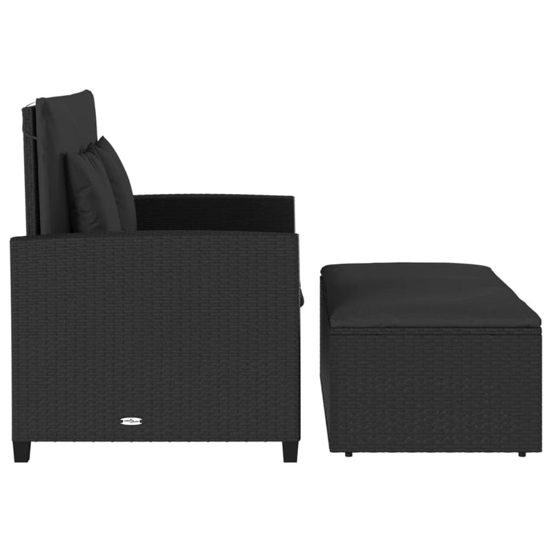 Garden Sofa with Cushions 2-Seater Black Poly Rattan