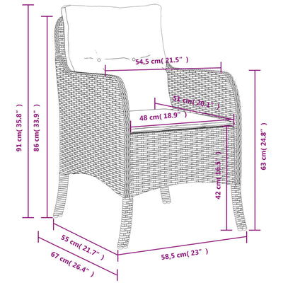 Garden Chairs with Cushions 2 pcs Beige Poly Rattan