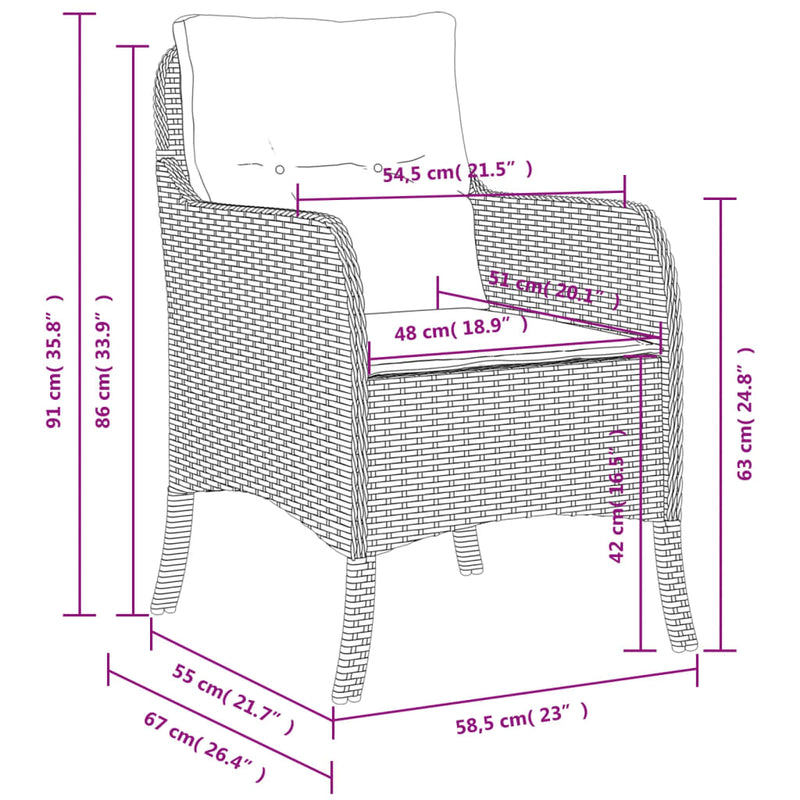 Garden Chairs with Cushions 2 pcs Beige Poly Rattan