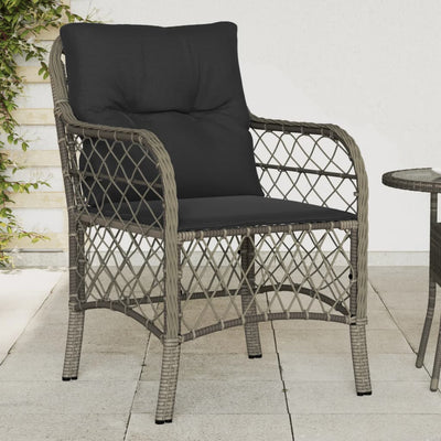 Garden Chairs with Cushions 2 pcs Grey Poly Rattan