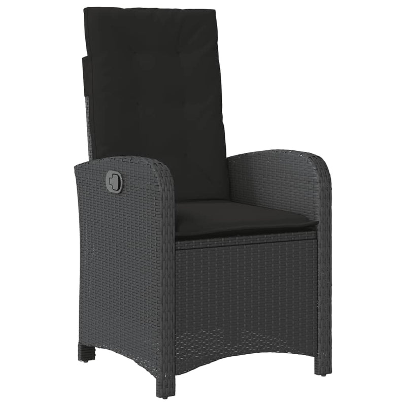 Reclining Garden Chair with Cushions Black Poly Rattan