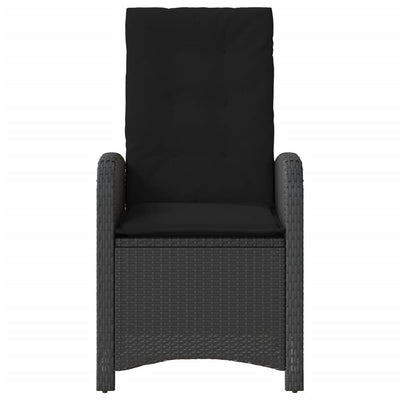 Reclining Garden Chair with Cushions Black Poly Rattan