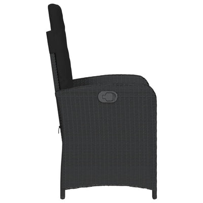 Reclining Garden Chair with Cushions Black Poly Rattan