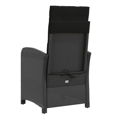 Reclining Garden Chair with Cushions Black Poly Rattan