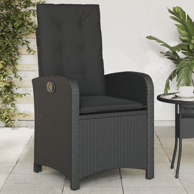 Reclining Garden Chair with Cushions Black Poly Rattan