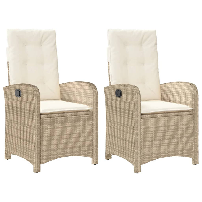 Reclining Garden Chairs 2 pcs with Cushions Beige Poly Rattan