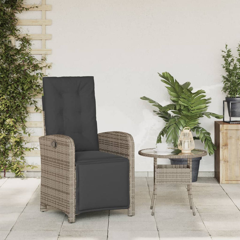 Reclining Garden Chair with Footrest Grey Poly Rattan