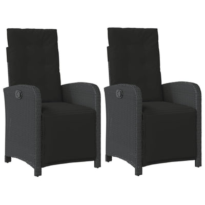 Reclining Garden Chairs 2 pcs with Footrest Black Poly Rattan