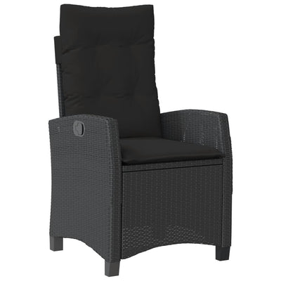 Reclining Garden Chair with Cushions Black Poly Rattan