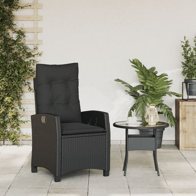 Reclining Garden Chair with Cushions Black Poly Rattan