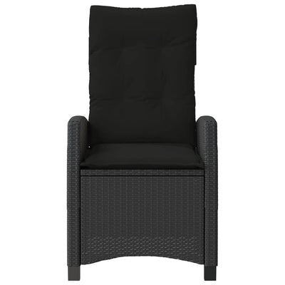 Reclining Garden Chair with Cushions Black Poly Rattan