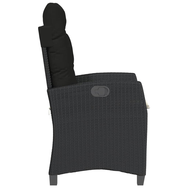 Reclining Garden Chair with Cushions Black Poly Rattan