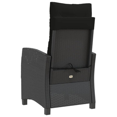 Reclining Garden Chair with Cushions Black Poly Rattan