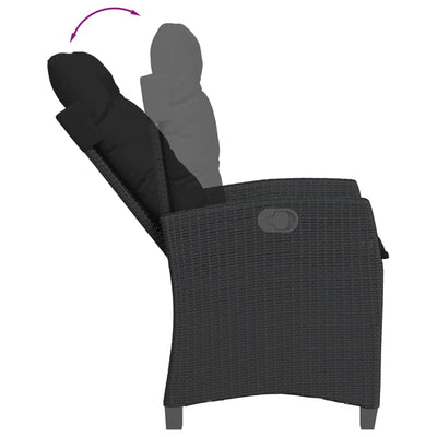 Reclining Garden Chair with Cushions Black Poly Rattan