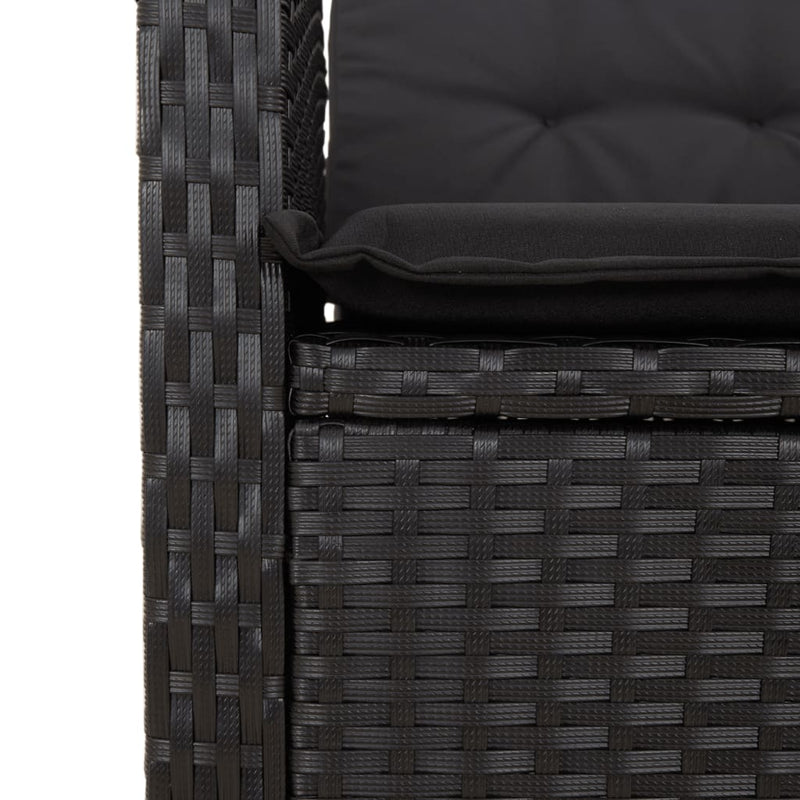 Reclining Garden Chair with Cushions Black Poly Rattan