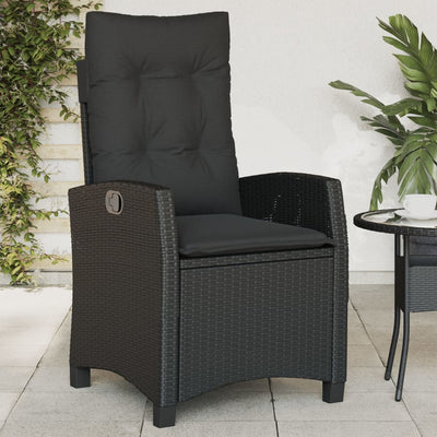 Reclining Garden Chair with Cushions Black Poly Rattan