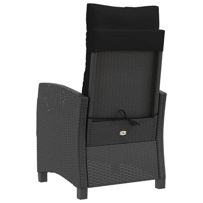 Reclining Garden Chairs 2 pcs with Cushions Black Poly Rattan