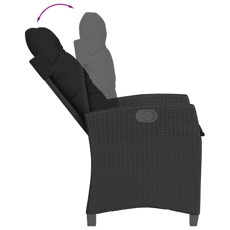 Reclining Garden Chairs 2 pcs with Cushions Black Poly Rattan