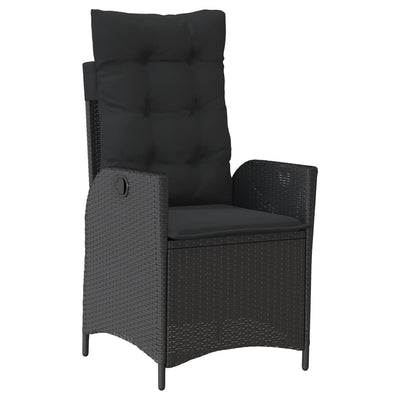 Reclining Garden Chair with Cushions Black Poly Rattan