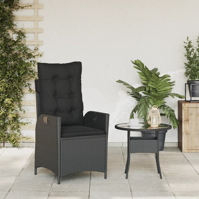 Reclining Garden Chair with Cushions Black Poly Rattan