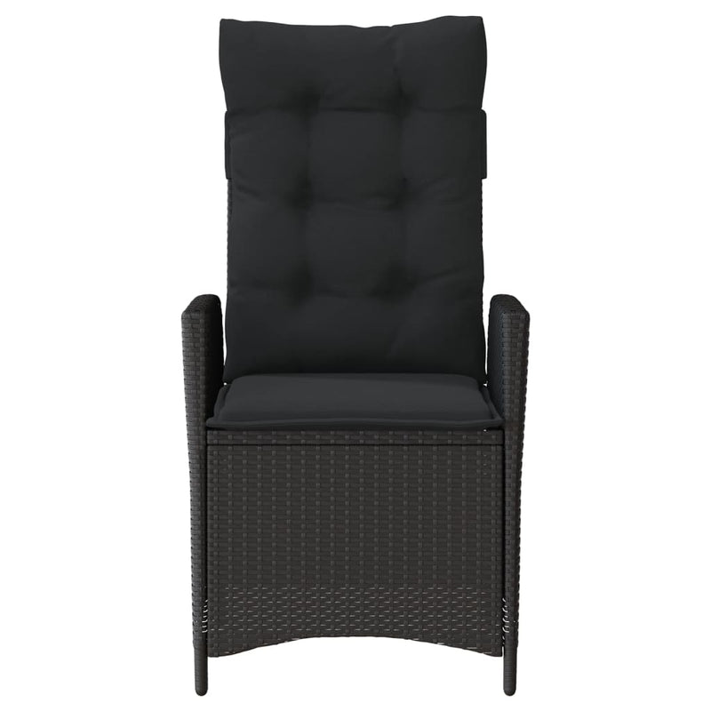 Reclining Garden Chair with Cushions Black Poly Rattan