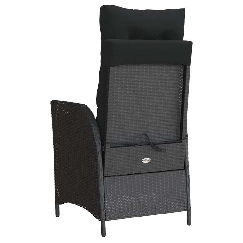 Reclining Garden Chair with Cushions Black Poly Rattan