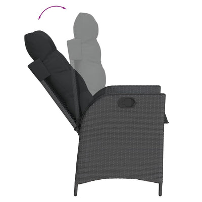 Reclining Garden Chair with Cushions Black Poly Rattan