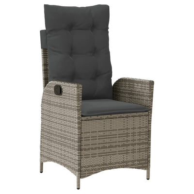 Reclining Garden Chair with Cushions Grey Poly Rattan