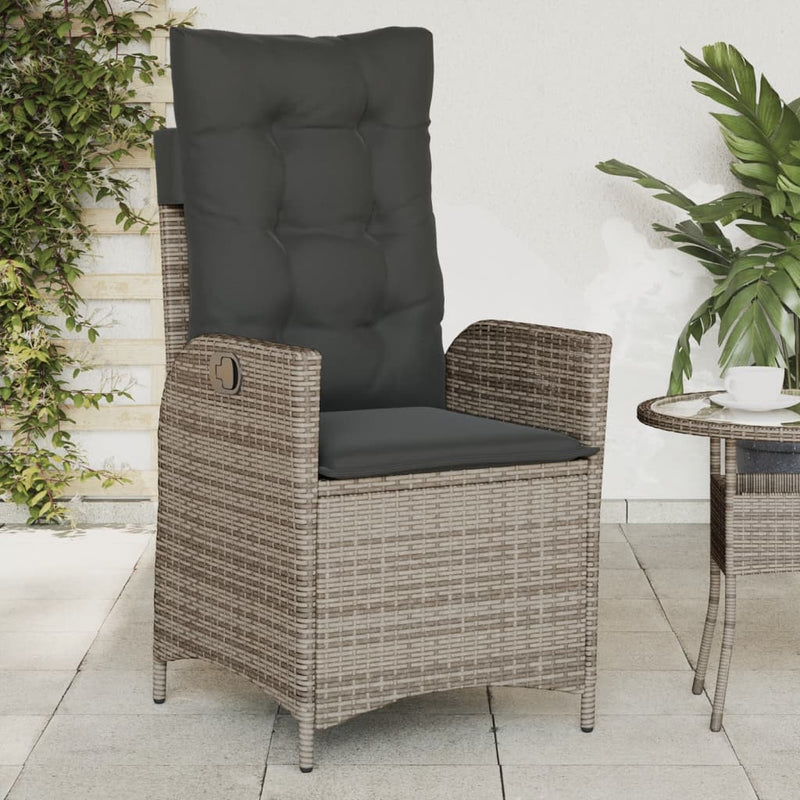 Reclining Garden Chair with Cushions Grey Poly Rattan