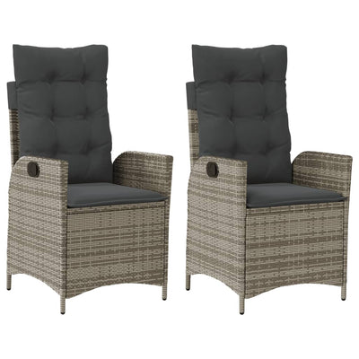 Reclining Garden Chairs 2 pcs with Cushions Grey Poly Rattan