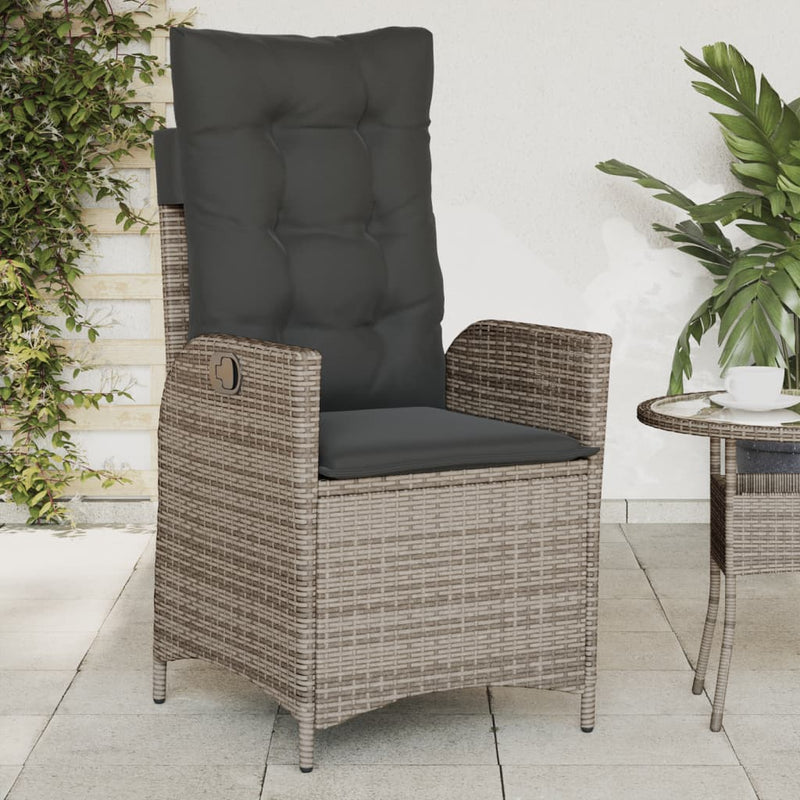 Reclining Garden Chairs 2 pcs with Cushions Grey Poly Rattan