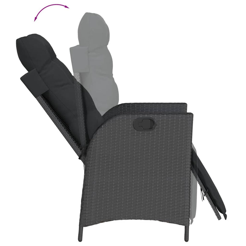 Reclining Garden Chair with Footrest Black Poly Rattan