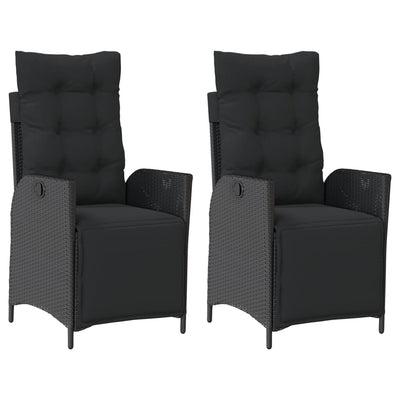 Reclining Garden Chairs 2 pcs with Footrest Black Poly Rattan