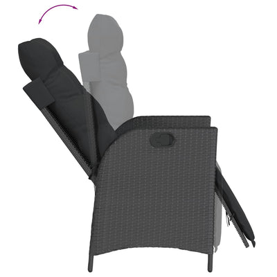 Reclining Garden Chairs 2 pcs with Footrest Black Poly Rattan