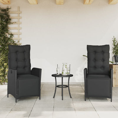 Reclining Garden Chairs 2 pcs with Footrest Black Poly Rattan