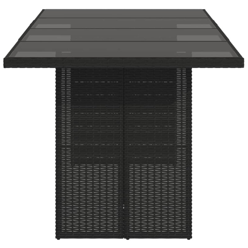 Garden Table with Glass Top Black 190x80x74 cm Poly Rattan