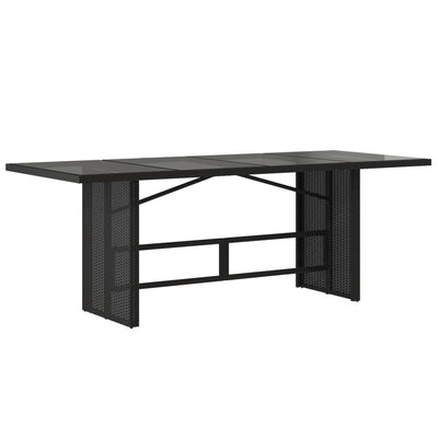 Garden Table with Glass Top Black 190x80x74 cm Poly Rattan