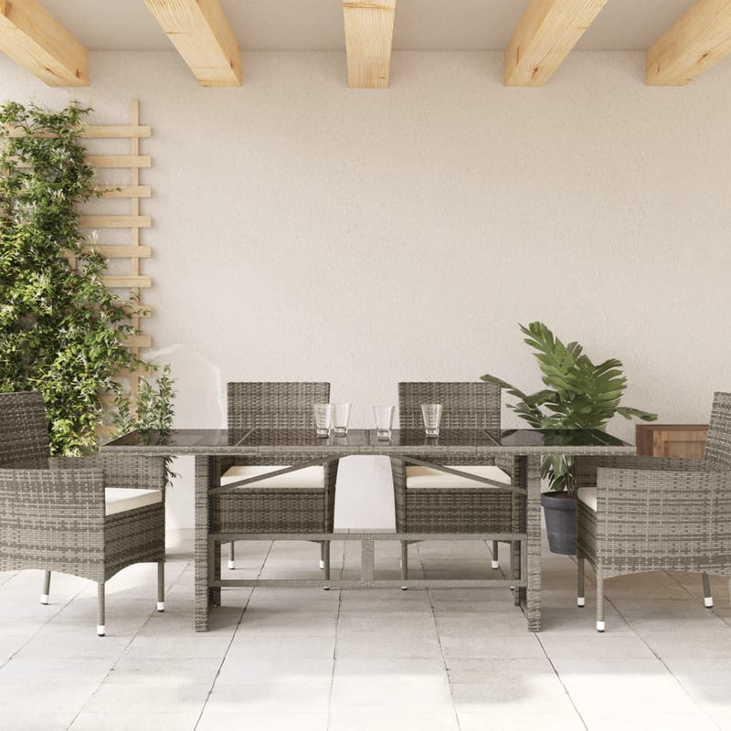 Garden Table with Glass Top Grey 190x80x74 cm Poly Rattan