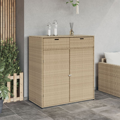 Garden Storage Cabinet Beige 105x55x113 cm Poly Rattan