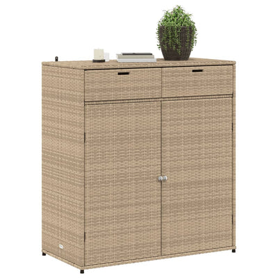 Garden Storage Cabinet Beige 105x55x113 cm Poly Rattan