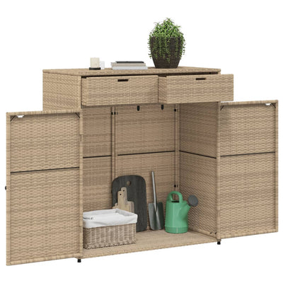 Garden Storage Cabinet Beige 105x55x113 cm Poly Rattan