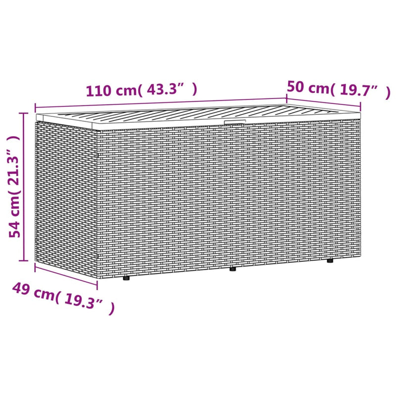 Garden Storage Box Black 110x50x54 cm Poly Rattan Acacia Wood