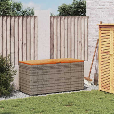 Garden Storage Box Grey 110x50x54 cm Poly Rattan Acacia Wood