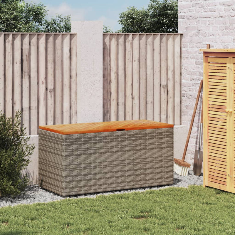 Garden Storage Box Grey 110x50x54 cm Poly Rattan Acacia Wood