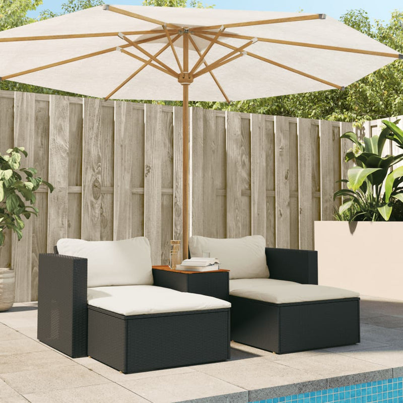 5 Piece Garden Sofa Set with Cushions Black Poly Rattan Acacia