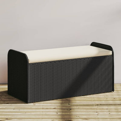 Storage Bench with Cushion Black 115x51x52 cm Poly Rattan