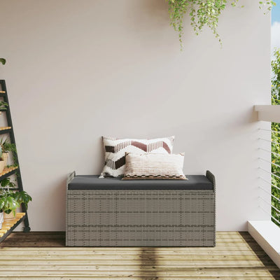 Storage Bench with Cushion Grey 115x51x52 cm Poly Rattan