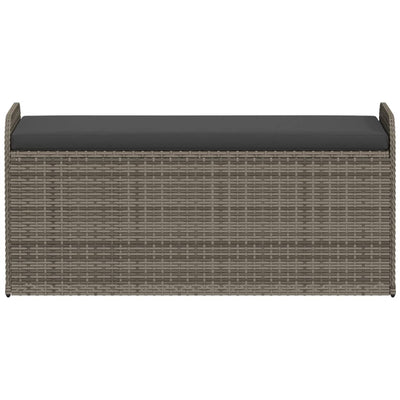 Storage Bench with Cushion Grey 115x51x52 cm Poly Rattan