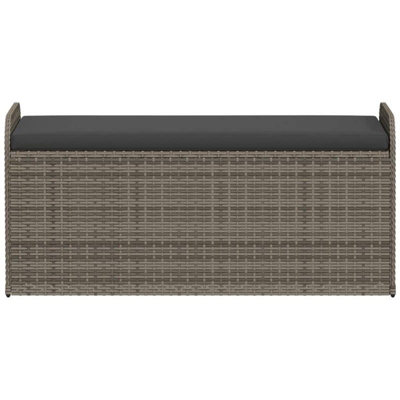 Storage Bench with Cushion Grey 115x51x52 cm Poly Rattan